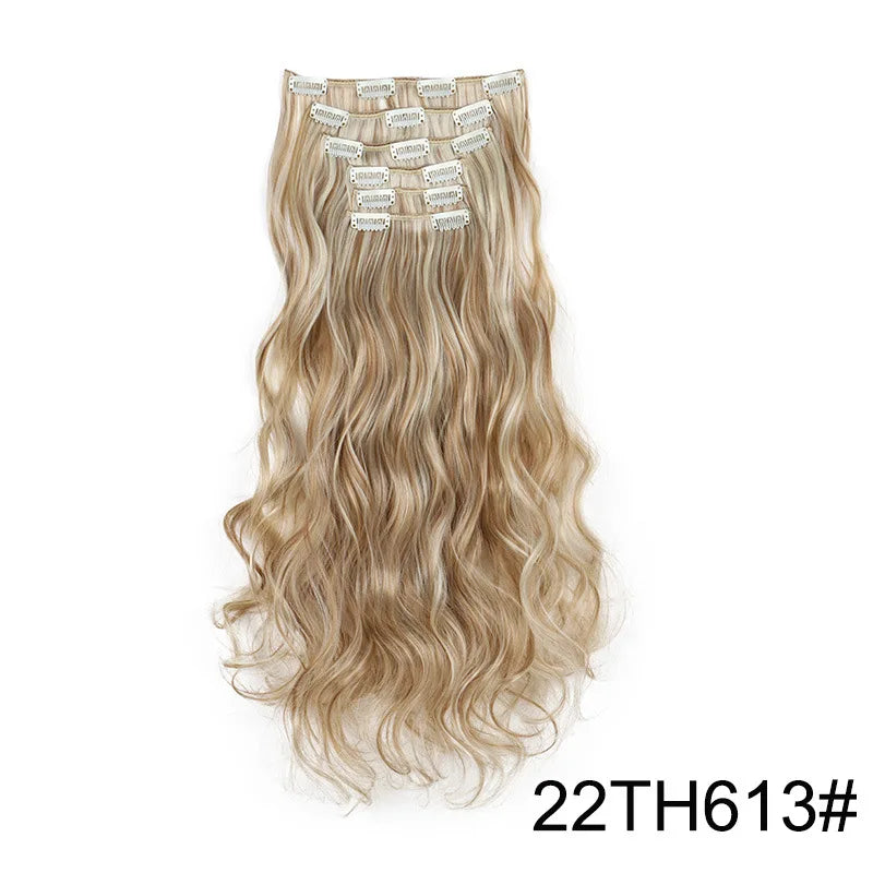24-Inch 16 Clips-in Hair Extensions – Long Straight Synthetic Blonde & Black Hairpieces, Heat Resistant for Daily Use
