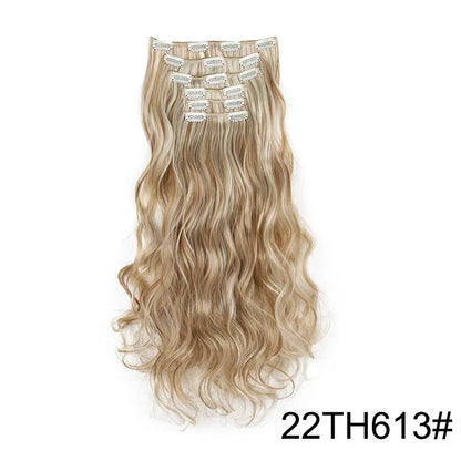 24-Inch 16 Clips-in Hair Extensions – Long Straight Synthetic Blonde & Black Hairpieces, Heat Resistant for Daily Use