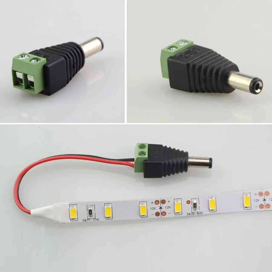 12V DC Power Plug Connectors - 5.5×2.1mm Male and Female Adapter Jacks for LED Strip Lights and CCTV Cameras, 5 Pairs