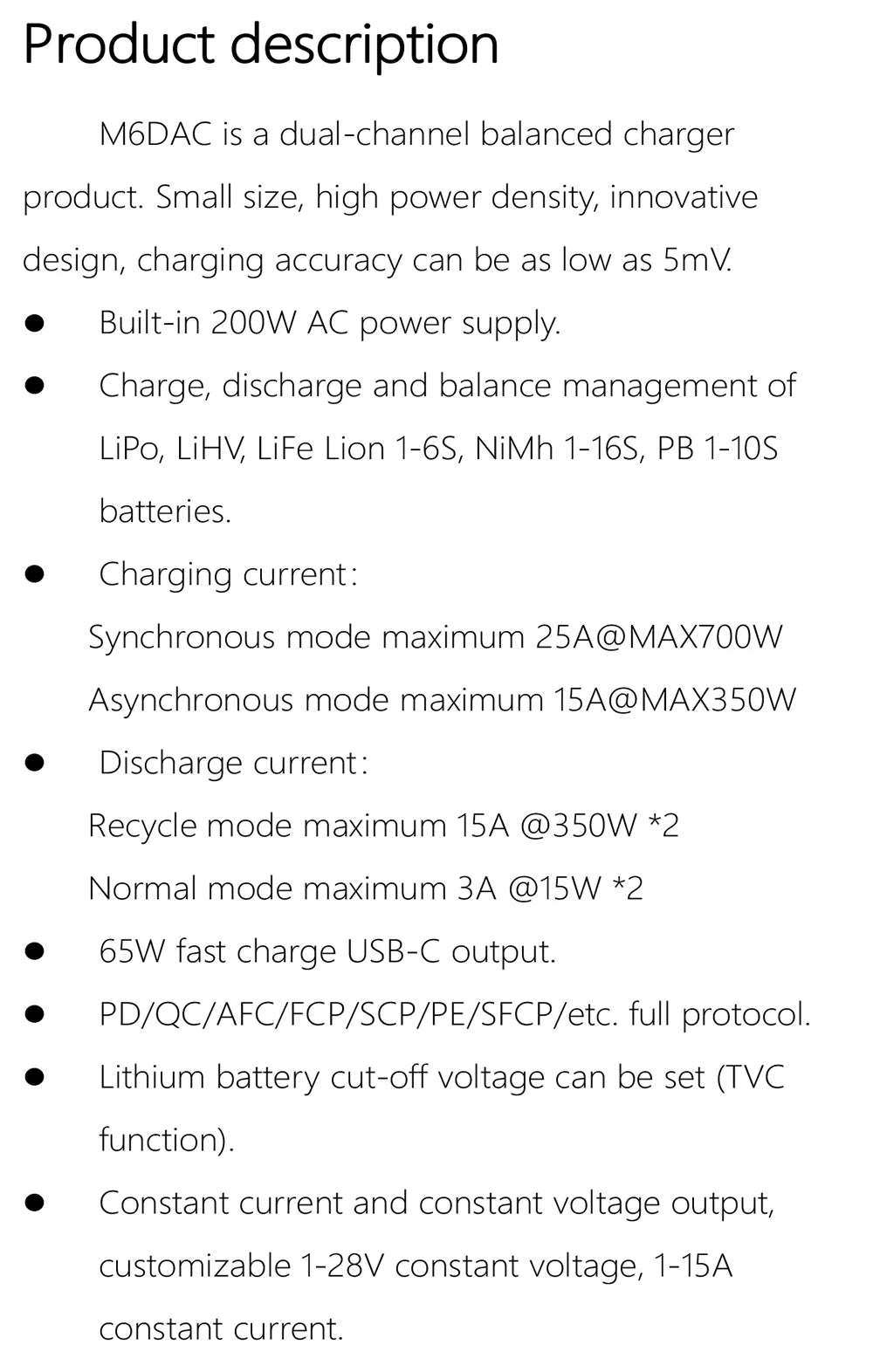 ToolkitRC M6DAC Dual Channel Smart LiPo Battery Charger – 200W AC, 350W DC x2, 15A for 1-6S LiHV PD 65W Discharger