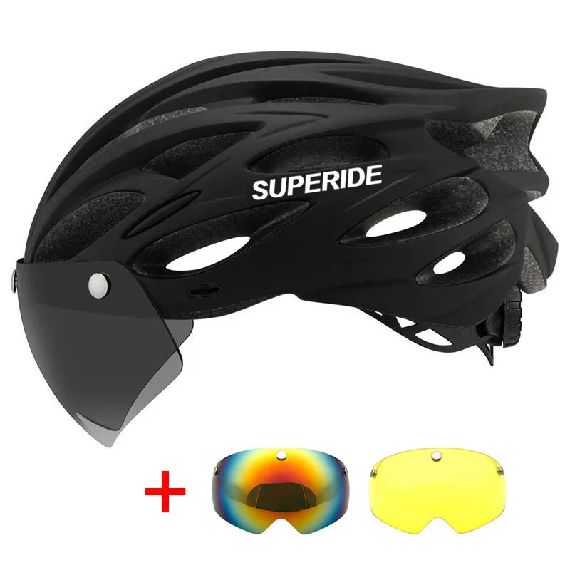 SUPERIDE Ultralight Cycling Helmet - In-Mold Road & MTB Bike Helmet with Magnetic Goggles & Sun Visor for Men & Women
