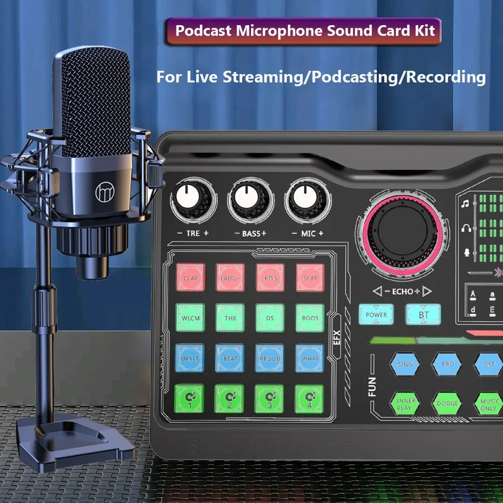 Zealsound Professional Podcast Microphone Kit - Sound Card Audio Interface for PC, Smartphone, Laptop Vlog Recording & Live Streaming
