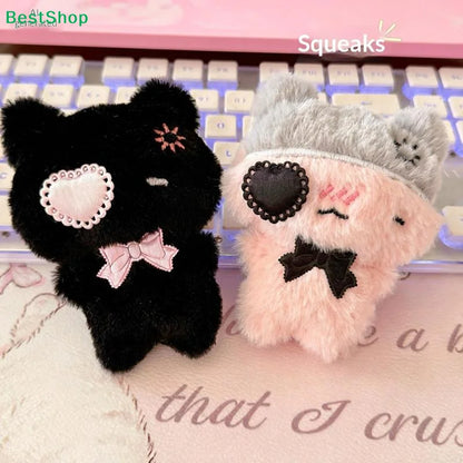 Cute Plush Cat Keychain - Kawaii Kitten Pendant with Heart Patch Bow Charm for Bag Decoration & Accessories