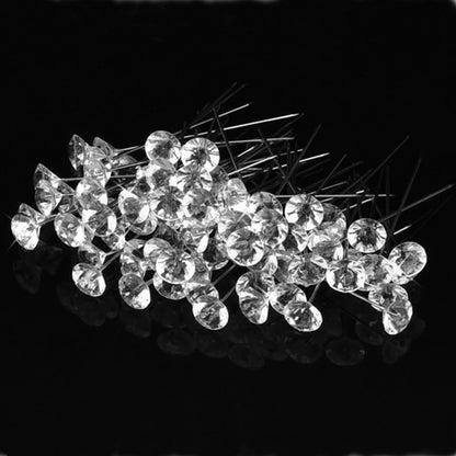 1Box 50Pcs Alloy Pins – Transparent Diamond Wedding Bouquet Pins & Stitching Needles, Plastic Box Sewing Accessories