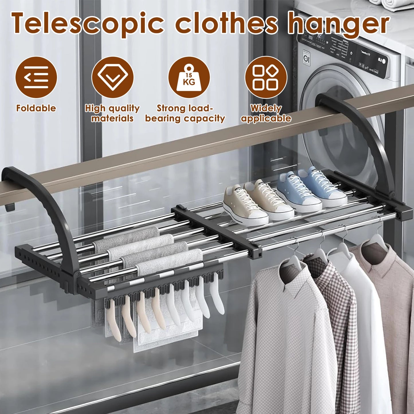 Foldable Radiator Drying Rack - Extendable Stainless Steel Clothes Hanger 42-72cm for Shoes, Towels & Balcony Drying