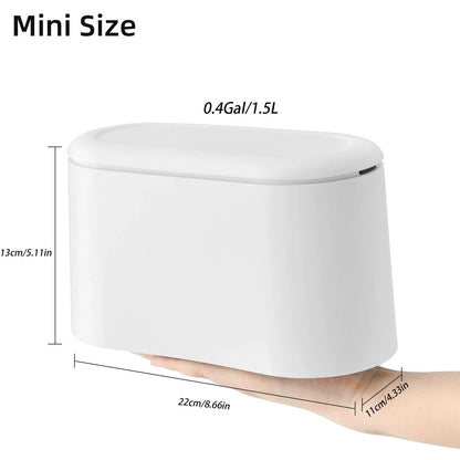 Mini Trash Can with Lid - Small Desk Trash Can, Countertop Garbage Can with 3 Free Roll Bags - Compact and Convenient Waste Basket in White
