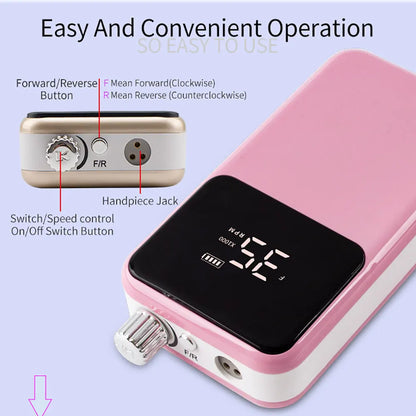 Professional Electric Nail Drill – 35000RPM Rechargeable Nail File for Gel Nails, Low Noise Sander, Nail Accessories