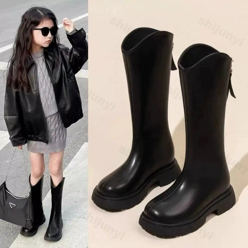 Children’s Knee-High Boots 2025 – Autumn Girls Princess Boots, Comfortable Non-Slip Zipper Long Boots for Students