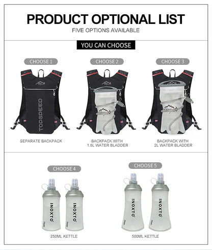 INOXTO 5L Trail Running Backpack - Ultra-Light Hydration Vest for Marathon & Cycling with 1.5L/2L Water Bag