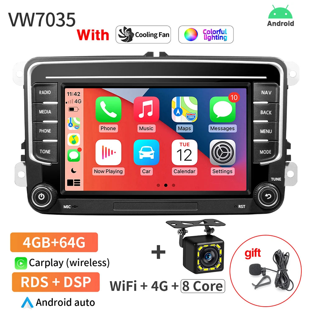 GRANDnavi Android 13 Car Radio GPS - 2Din Multimedia Player for VW, Skoda Octavia, Golf 5/6, Passat B6, Polo, Jetta