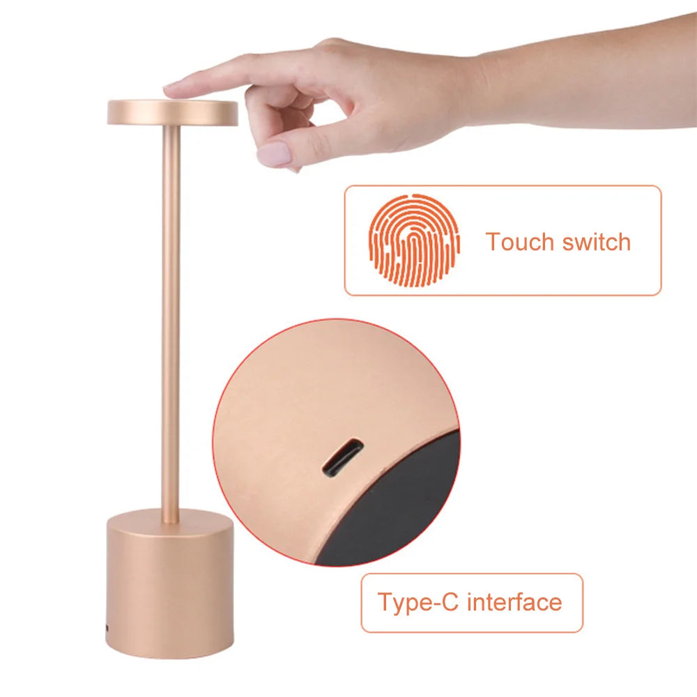 Classic USB Rechargeable Table Lamp – Stepless Dimming Touch Desk Lamp with 3 Colors for Bedside, Hotel & Bar Decoration