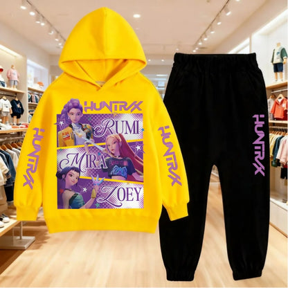 2025 KPop Demon Hunters Kids Hoodie Set – 2-Piece Boys and Girls Tracksuit with Sweatshirt and Pants, Autumn Clothing