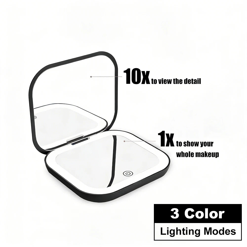 LED Lighted Compact Makeup Mirror - 1X/2X Magnifying Folding Pocket Travel Mirror for Purse & Gift