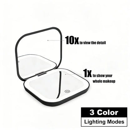 LED Lighted Compact Makeup Mirror - 1X/2X Magnifying Folding Pocket Travel Mirror for Purse & Gift