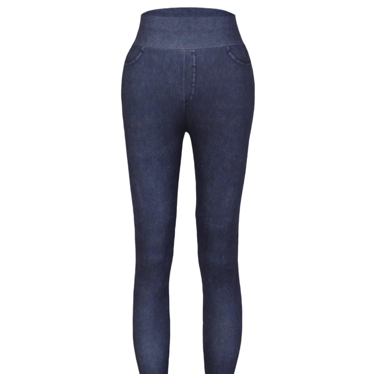 Women's Faux Denim Yoga Leggings - High Waist Stretch Fitness & Workout Skinny Tights
