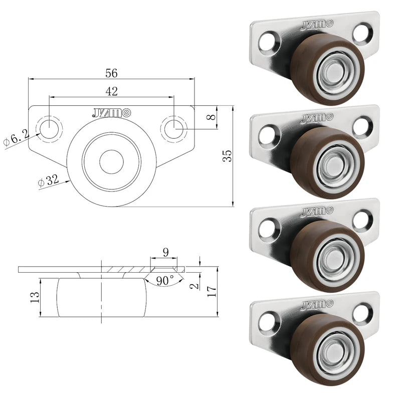 4Pcs Silent Rubber Casters | Low Profile Drawer Wheels for Furniture, Kitchen Cabinets, and Tables - Side Installation Replacement