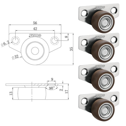 4Pcs Silent Rubber Casters | Low Profile Drawer Wheels for Furniture, Kitchen Cabinets, and Tables - Side Installation Replacement