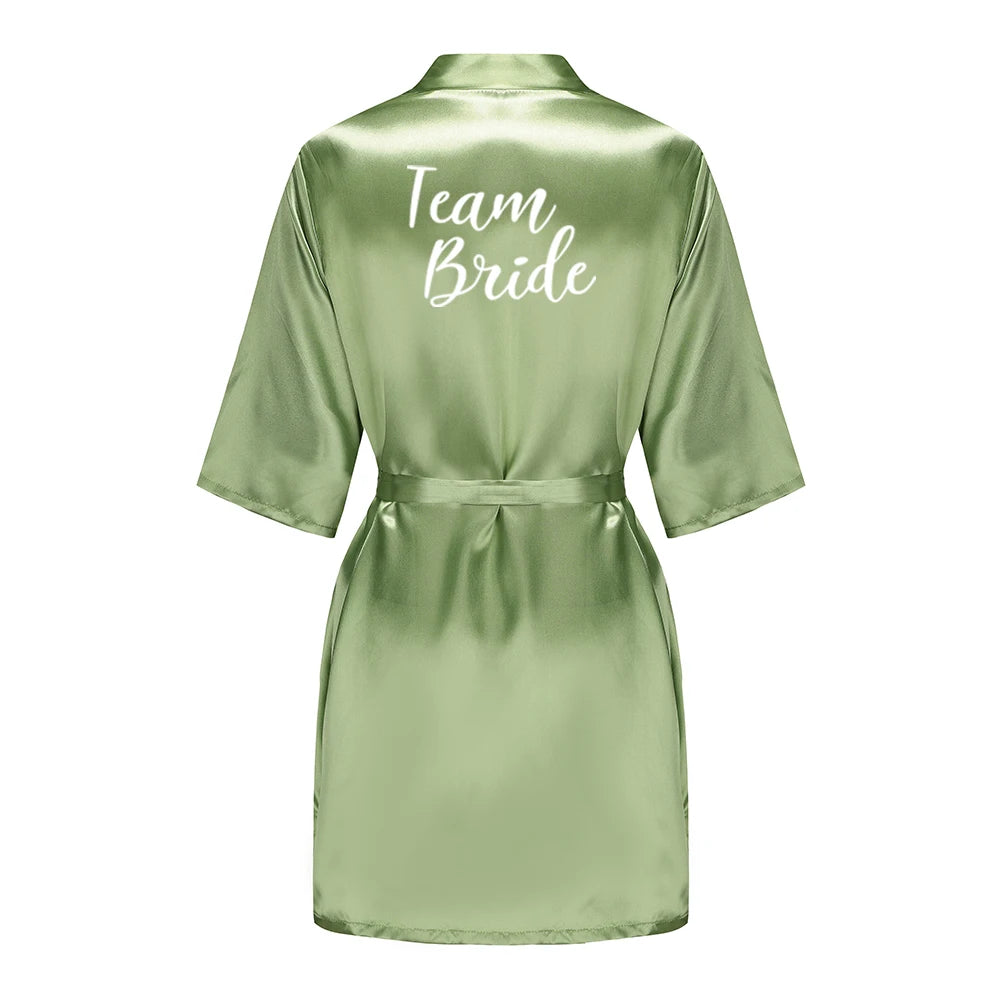 Plus Size Satin Silk Robe for Women - Wedding Bride Bridesmaid Bathrobe Sleepwear in Sage Green