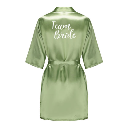 Plus Size Satin Silk Robe for Women - Wedding Bride Bridesmaid Bathrobe Sleepwear in Sage Green
