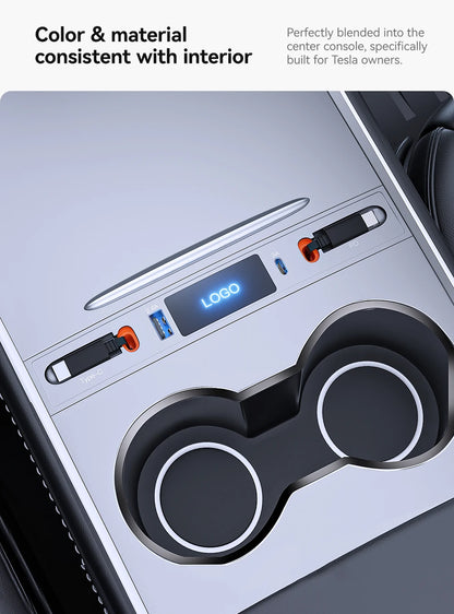 YZ 27W Quick Charger & USB Hub for Tesla Model 3/Y 2023 — Intelligent Car Docking Station & Adapter