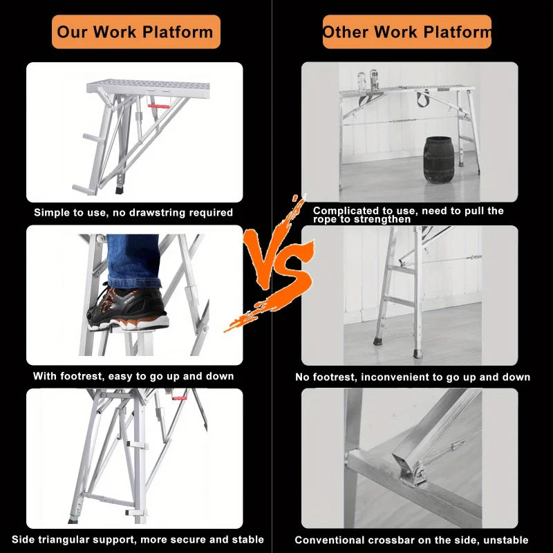 Adjustable Folding Work Platform & Scaffolding – Portable Steel Ladder and Drywall Stool with 800lb Heavy Load Capacity