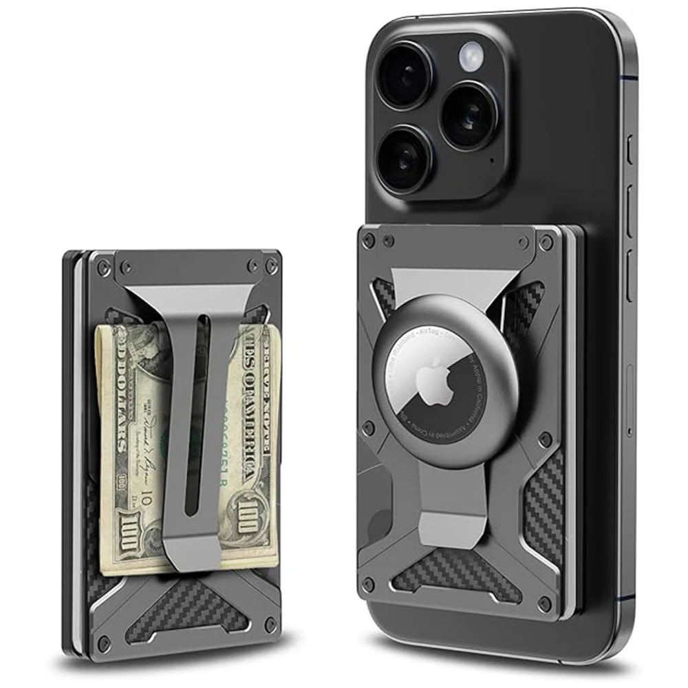 MagSafe Wallet & Money Clip with AirTag Holder + Magnetic Sheet — Fits Magnetic & Non-Magnetic Phones