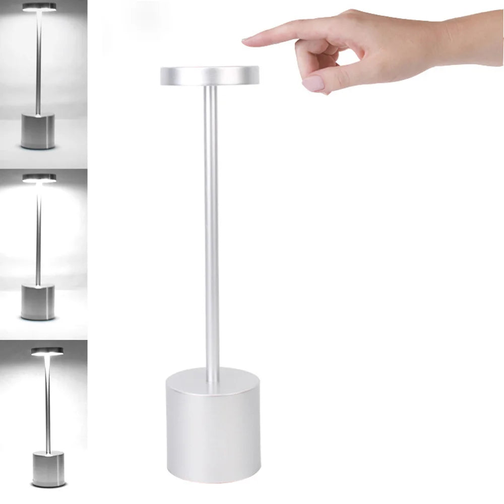 Classic USB Rechargeable Table Lamp – Stepless Dimming Touch Desk Lamp with 3 Colors for Bedside, Hotel & Bar Decoration