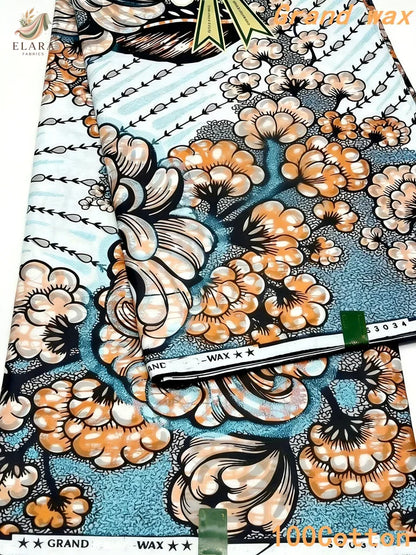 Grand Super African Wax Fabric - 100% Cotton Nigerian Glitter Glam Gold Ankara Print for Sewing
