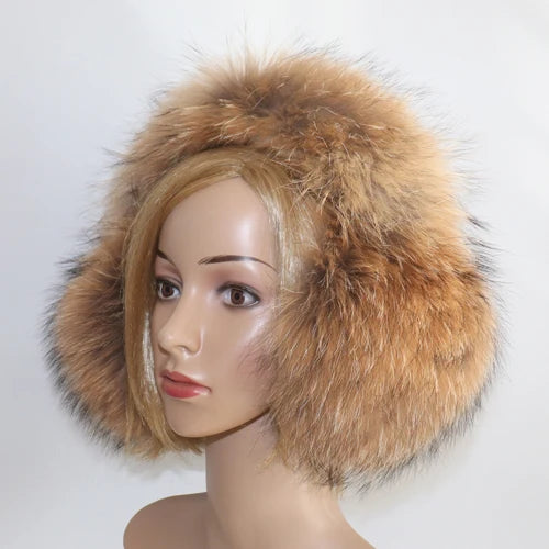 Real Fox & Raccoon Fur Earmuffs – Warm Winter Ear Warmer for Women and Girls, Plush Genuine Fur Accessory