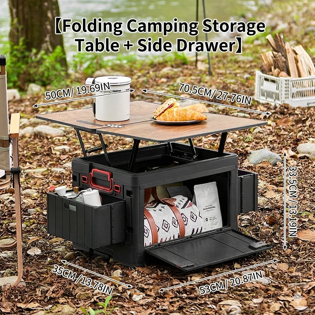Folding Storage Box - Flat Outdoor Camping, Trunk Organizer & Gift Storage Box with Wooden Lid
