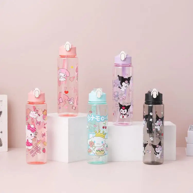 Kuromi Water Cup with Straw — Large Capacity Cute Cartoon Print Bottle, Unique Aesthetic Design for Office, Home, or Gift