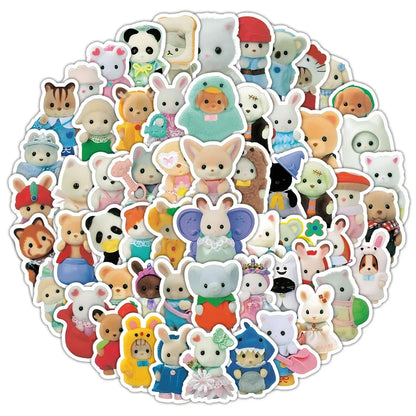 100/200pcs Calico Critters Stickers — Waterproof Cartoon Decals for Laptops, Scrapbooks, Skateboards & Kids’ Decor