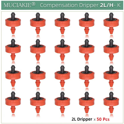 MUCIAKIE 4/2-Way Drip Irrigation System Kit – 100–10M 8L Watering Dripper Sprinkler for Potted Plants & Garden Use