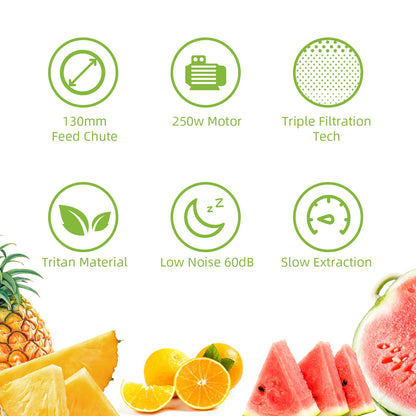BioloMix Cold Press Juicer — 130mm Feed Chute, Whole Fruit & Veg, High Yield BPA-Free Slow Masticating Juicer