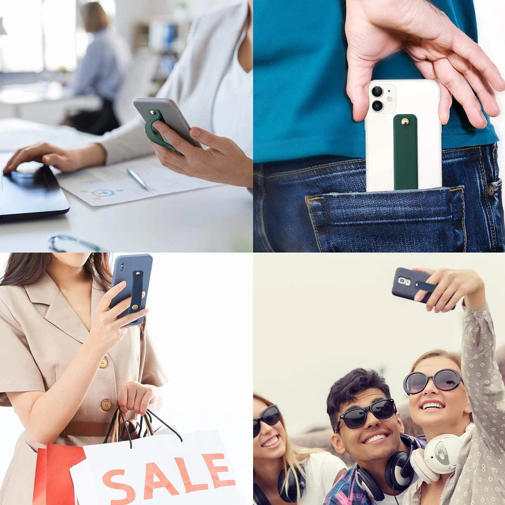 Universal Wrist Band Phone Holder - Push Pull Finger Grip Stand, Plain Color Mobile Socket for iPhone and Xiaomi