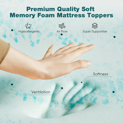2-3 Inch Gel Memory Foam Mattress Topper - Full Size Cooling, Soft, and Breathable Bed Topper for School Bedroom
