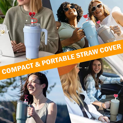 Leeseph 4-Piece Valentine Straw Covers - Cute Red and Pink Silicone Tips, Reusable for 7-8mm Diameter Straws