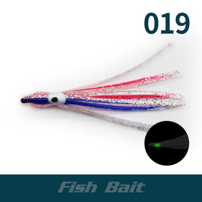 PRO BEROS 5Pcs Luminous Octopus Fishing Lures - Silicone Squid Skirts Glow Bait for Tuna Trolling & Sea Jigging