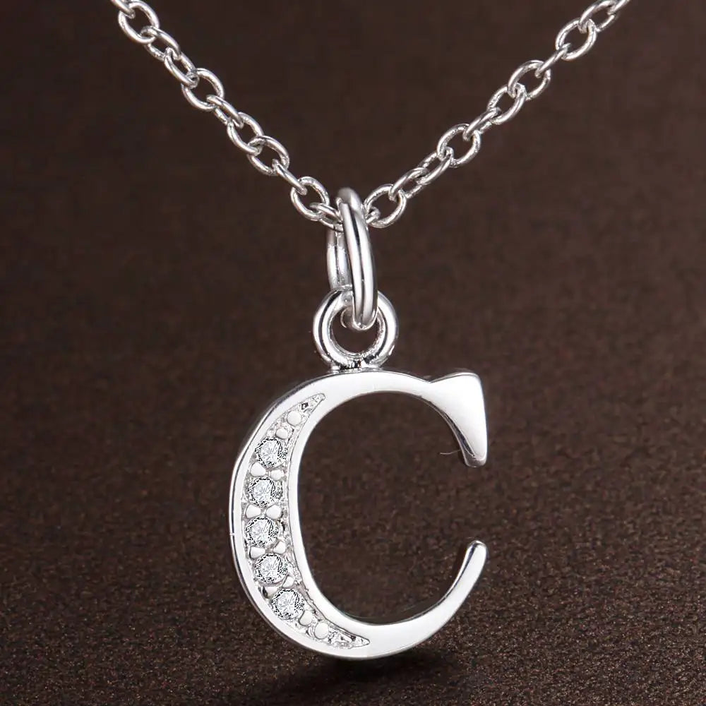 26 Letters 925 Sterling Silver Zircon Necklace Pendant – Personalized Alphabet Jewelry for Women | Elegant Wedding & Gift Accessory