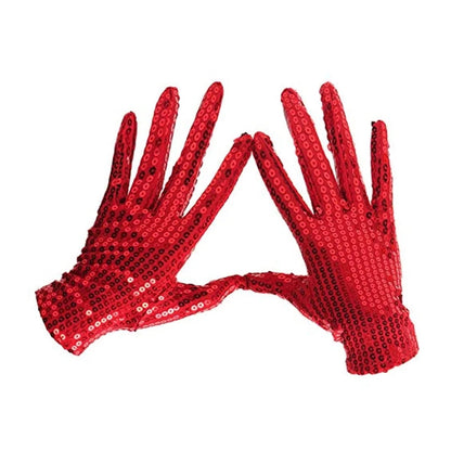 Internet Celebrity Sequined Gloves — Short Fashion Stage Performance Mittens in Black, Silver, Red, Yellow & Blue