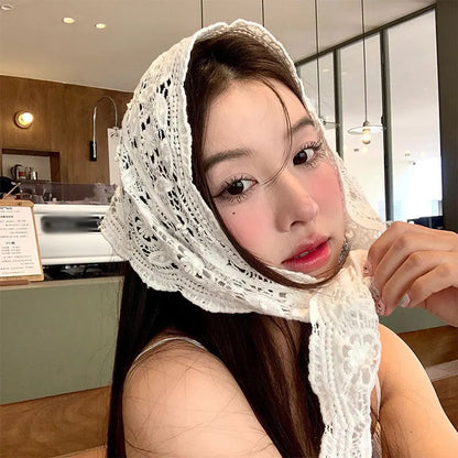 French Countryside Bohemian Waist Belt Scarf – Triangular Lace Handkerchief Knitted Fashion Waist Tie Accessory