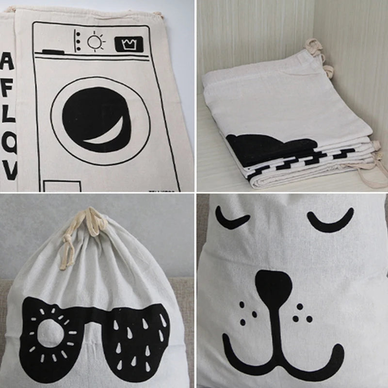 Large Cotton & Linen Laundry Bag — Drawstring Duffle Bag for Clothes & Toy Storage