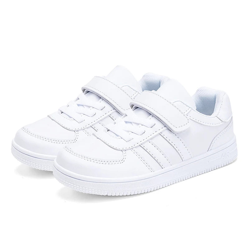 Kids White Sneakers — Boys & Girls Sport Casual Shoes, Non-Slip School Walking & Running Shoes, Sizes 28-39