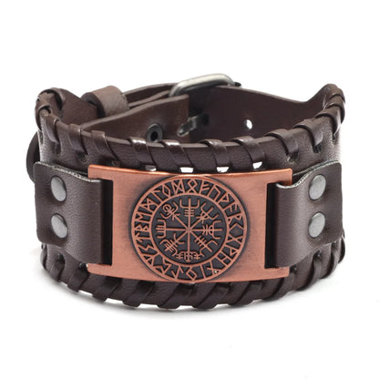 Trendy Viking Bracelet – Nordic Rune Compass & God Bird Charm Leather Woven Jewelry for Men, Fashion Accessory & Party Gift