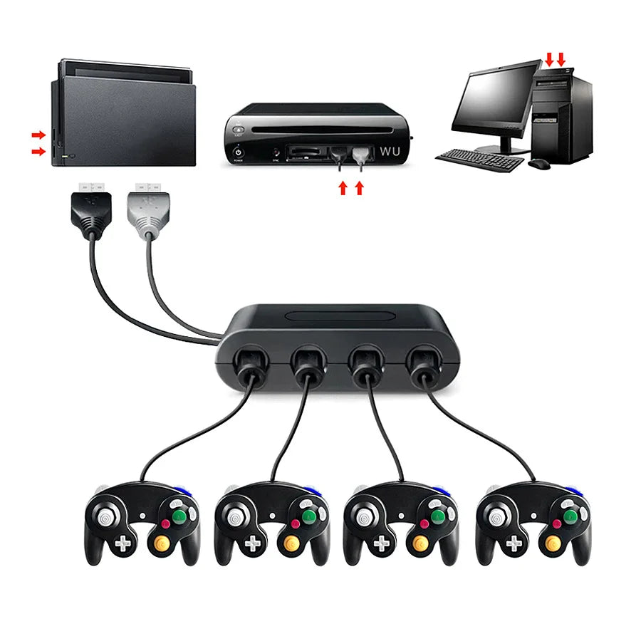 4-Port GameCube Controller Adapter – USB Converter for Nintendo Switch, Wii U, PC, and NGC – Star Fighting Game Support
