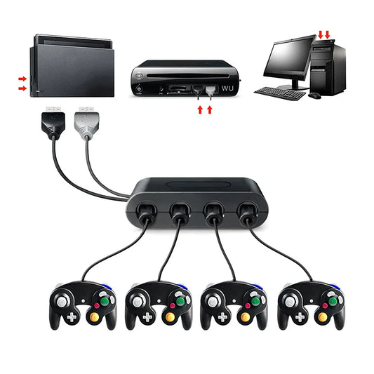 4-Port GameCube Controller Adapter – USB Converter for Nintendo Switch, Wii U, PC, and NGC – Star Fighting Game Support