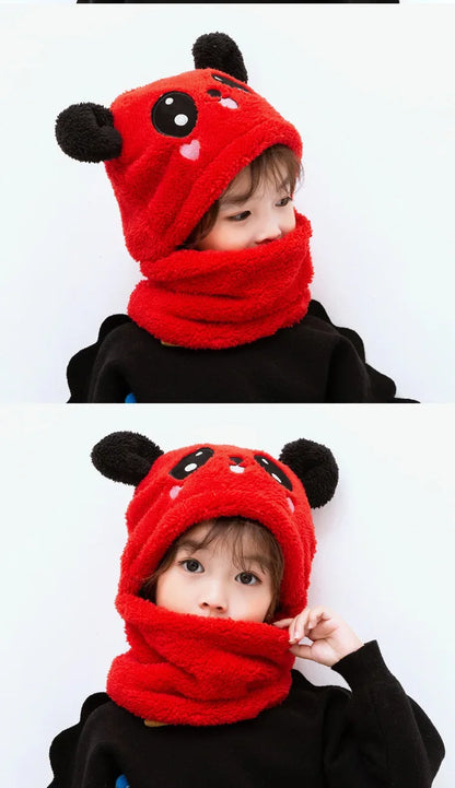 Cartoon Winter Hat for Kids - Thickened Scarf Cap with Fleece for Boys & Girls, 1-18 Years