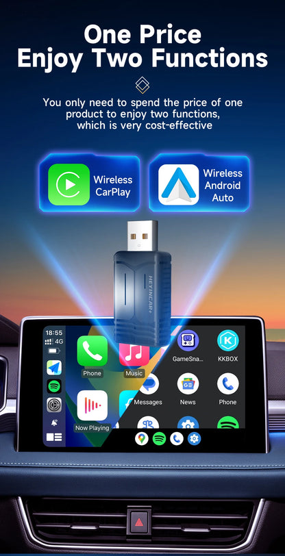 2025 HEYINCAR 2-in-1 Wireless Android Auto & CarPlay Adapter – Plug and Play for Kia, Volvo, Audi, MG, VW, Hyundai, Jeep