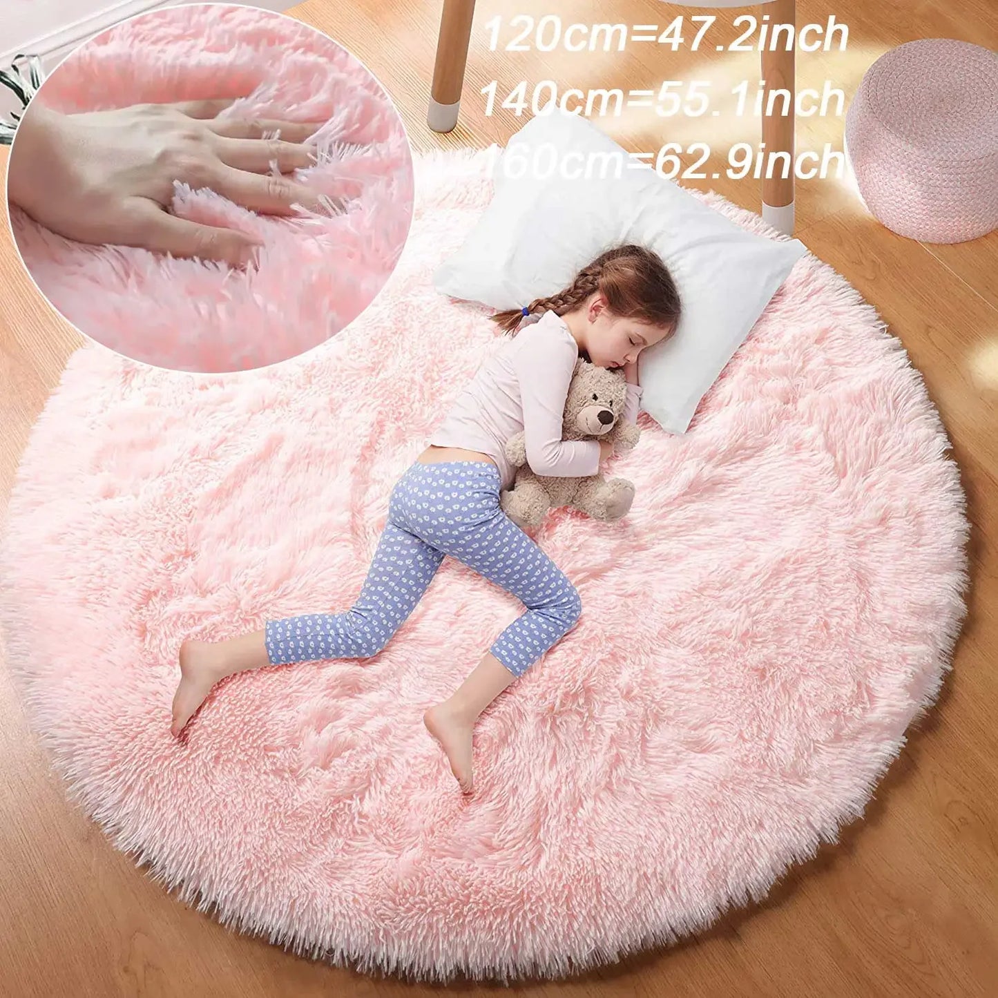 Super Soft Plush Round Rug - Fluffy Thick-Pile Carpet for Bedroom, Living Room, Kids Room & Salon Decor