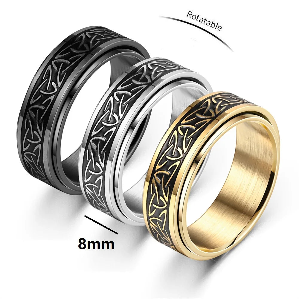 Viking Celtic Knot Rune Ring for Men - Rotating Stainless Steel Anti-Stress & Anxiety Relief Spinning Ring (Anillo Antiestres)